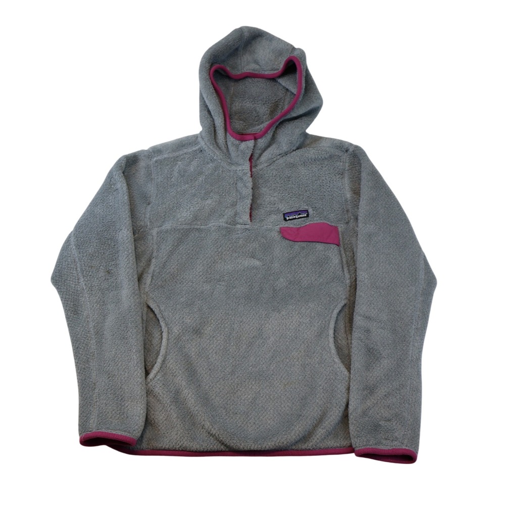 Patagonia Womens M Re-Tool Snap-T Hooded Fleece Pullover Grey Pink 25436 F12